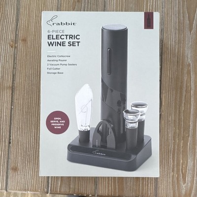Rabbit Electric Wine Set Black Corkscrew Aerating Pourer Foil Cutter