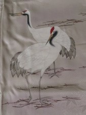 Vintage Japanese Kimono Silk HAORI hand painted Storks Fabric  5