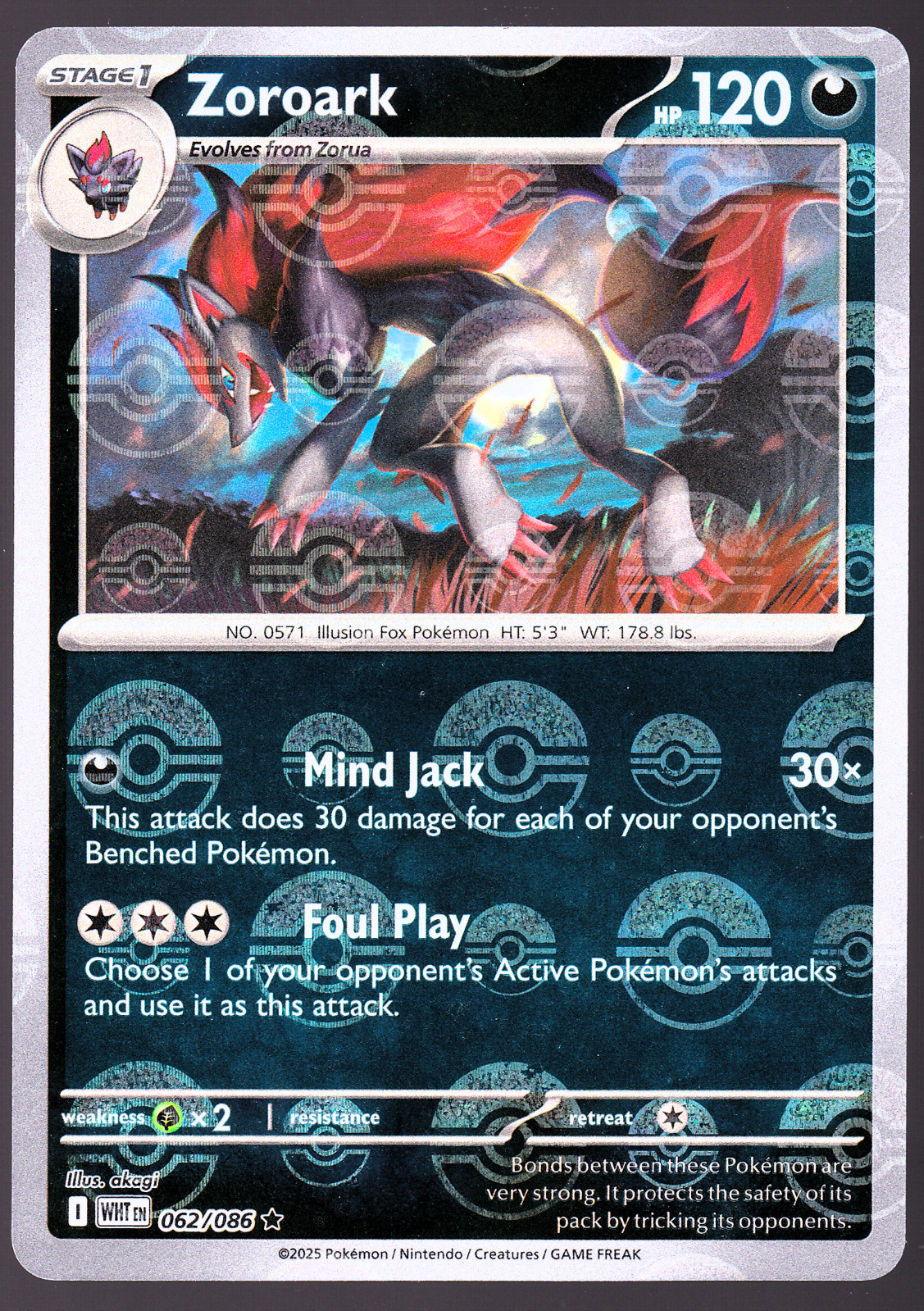 Zoroark 062/086 Pokeball Poke Ball Holo White Flare Pokemon TCG Card NM