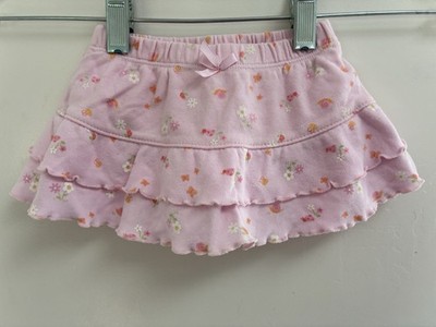 Carter's Baby Girls Floral Bow Tiered Ruffle 100% Cotton Pull On Skirt Pink 3-6M