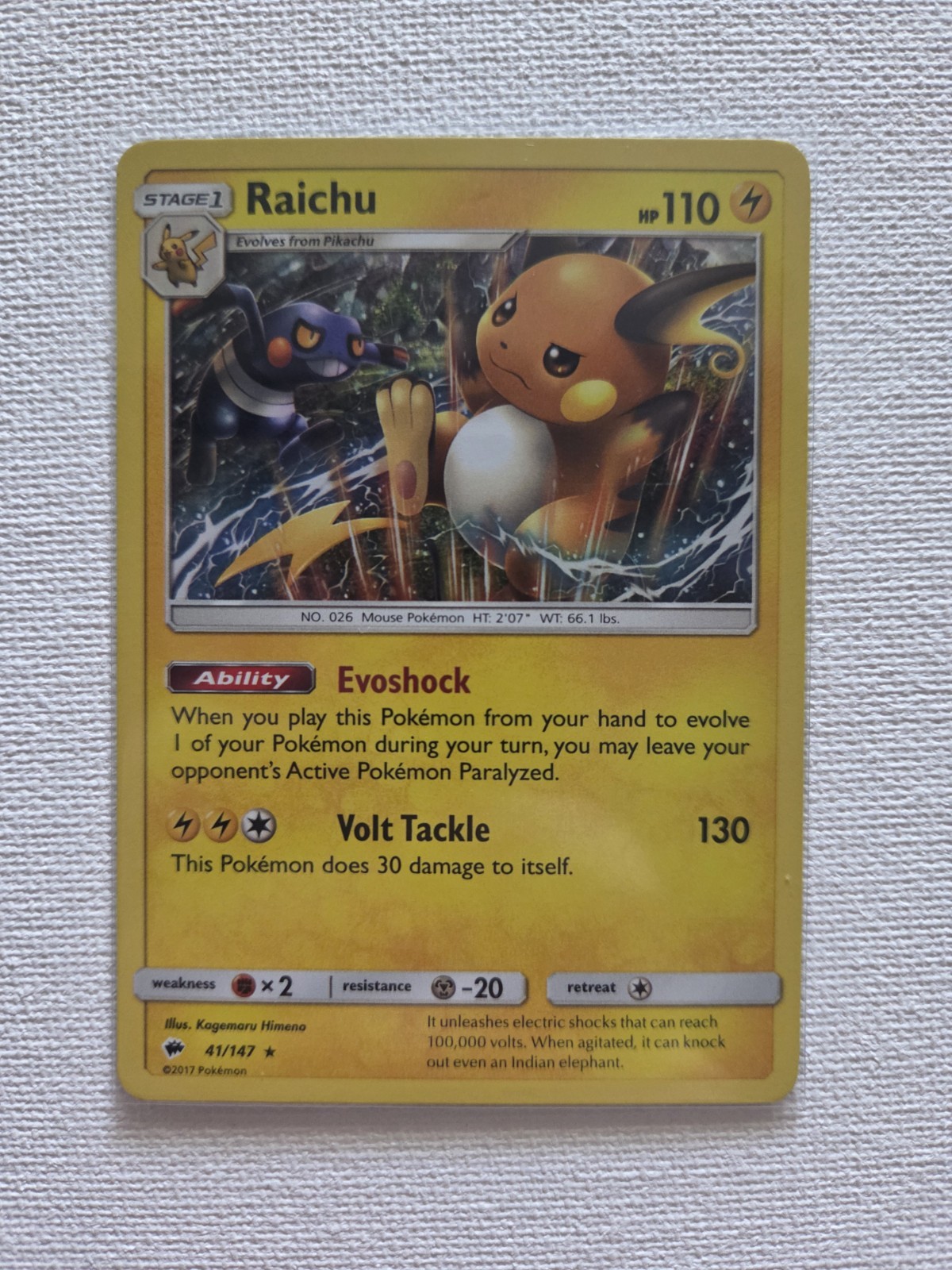 Pokemon Raichu 41/147 (SM Burning Shadows) Holo Rare NM