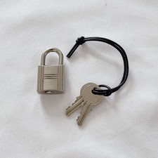 HERMES Cadena Padlock Silver Tone with Two Keys Bag Charm Accessory