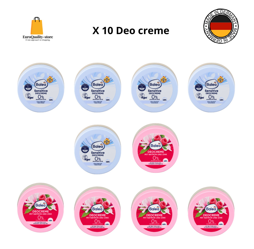 Déocrème Balea Lot de 10 Déodorant Crème Bicarbonate Peau Sensible sans Aluminium
