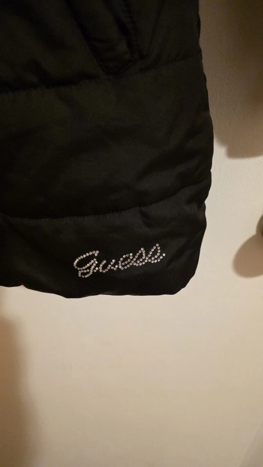 Guess Jacket Girls Size 14 Medium Guess Kids Black Coat with Hood Y2k Faux Fur  - Image 4 of 4