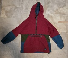 Vtg LL Bean Anorak Windbreaker Pullover Hooded Jacket Aztec Wine Women's M USA