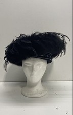 Brenda Waites Bolling Women's Vintage Black Wool Fur Feather Rhinestone Hat USA
