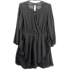 City Chic Little Black Dress Faux Wrap Sheer Lace Sleeves Womens XXL Black