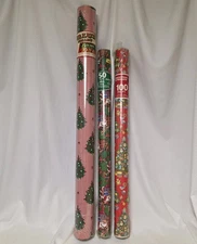 Lot Of 3 New Vtg Christmas Gift Wrapping Paper Roll 220 Sq Ft in Total Cleo
