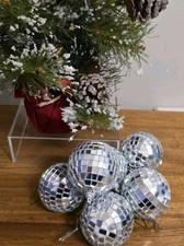 Set/6 Hanging Disco Ball Glass Mosiac Mirror Ball Christmas Tree Ornament 2" EUC
