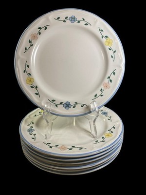Set of 7 The Cellar Odette Dinner Plates 10.5'' Floral Blue Pink Yellow - READ