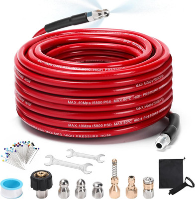 Sewer Jetter Kit for Pressure Washer, 100FT 5800 PSI Drain Cleaner Hose with ...