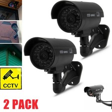 2 PACK CCTV Security Fake Dummy Camera Home Security Flashing IR Red LED Black
