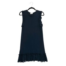RED Valentino Sleeveless Peplum Ruffle Mini Dress Women's Sz XS Navy Eyelet Knit