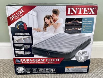 NIB Intex Inflatable Queen Bed Built-in Pump, Dura-Beam Deluxe Comfort Plush 