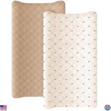 Konssy 2-Pack Waterproof Muslin Changing Pad Covers - Soft Cotton Fitted Sheets