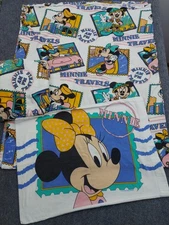 Vtg Disney Minnie Mouse Travels Flannel Sheet Set Twin Franco 3 Piece Fabric