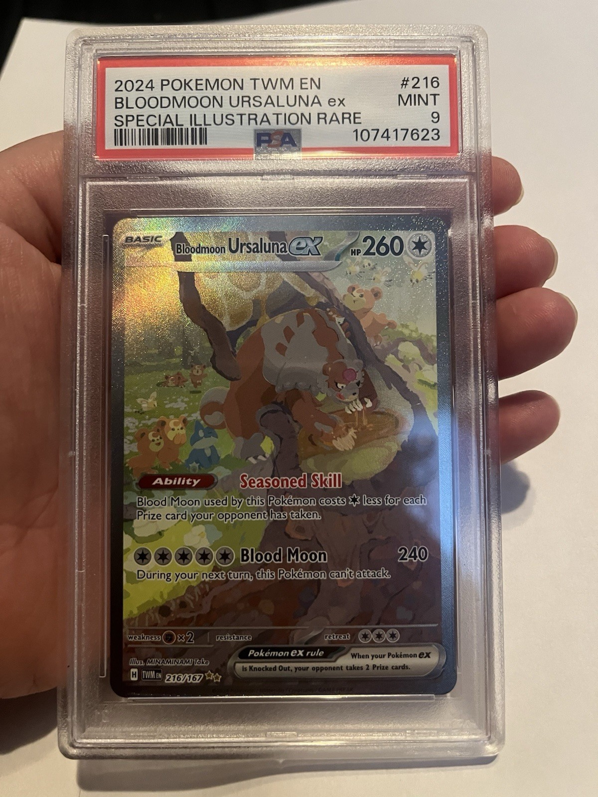 Pokemon Bloodmoon Ursaluna ex 216/167 Twilight Masquerade SIR Holo EN PSA 9
