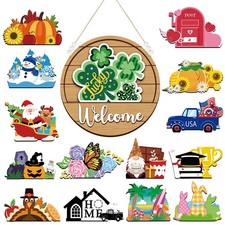 16 Pcs Interchangeable Welcome Sign for Front Door Interchangeable Seasonal D...