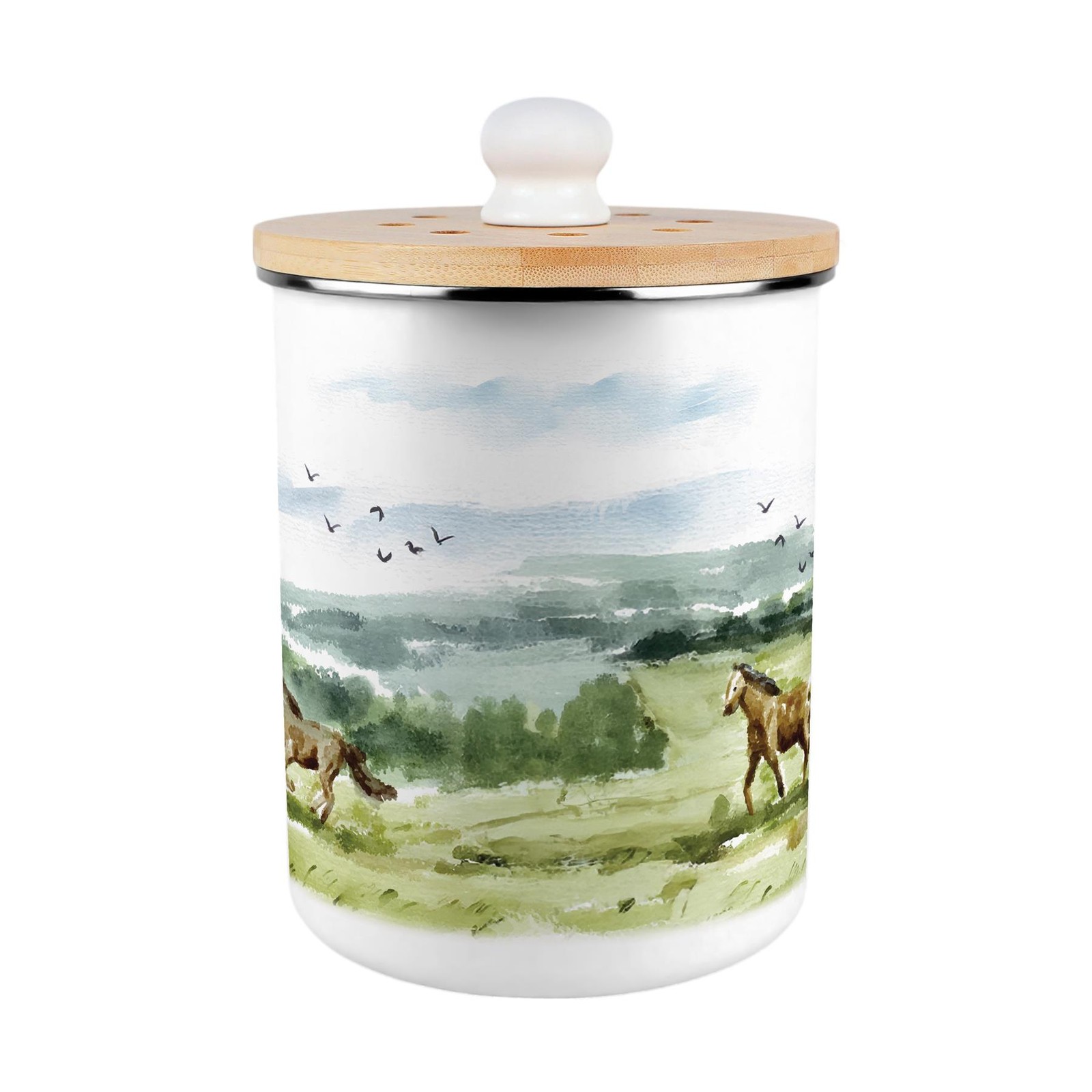Wild Horses Food Waste Caddy - Enamel 2L Kitchen Compost Bin Gift
