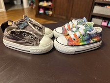 Converse All Star Tie Dye Distressed Slip-On 2 Pair Lot Sz 3C READ DESCRIPTION