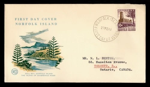 DR WHO 1961 NORFOLK ISLAND FDC SALT HOUSE WSC CACHET TO CANADA M71469