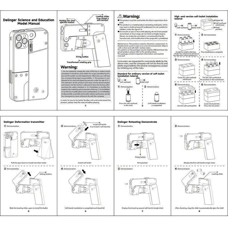 Folding Mobile Phone Pistol Gun Toy Soft Bullet for Kids & Adults iPhone Shaped