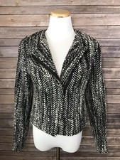 CAbi womens Mockingbird boucle black gray osprey tweed Moto Blazer Jacket Sz 4