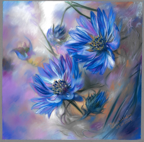 original drawing 30 x 30 cm 14SkA artwork pastel modern flowers