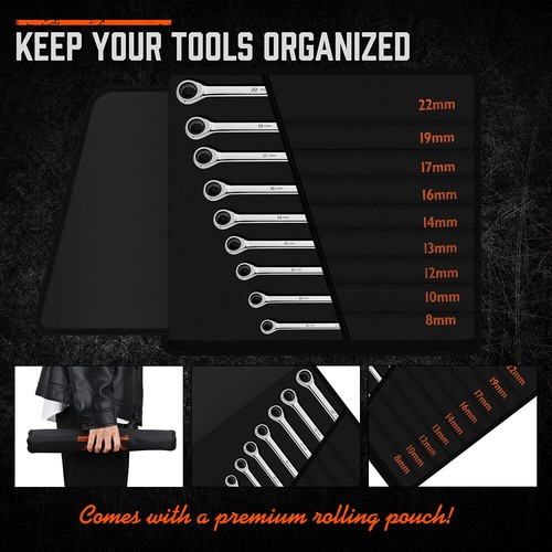 9PC Extra Long Ratcheting Wrench Set Anti-Slip Double Box Spanner Metric 8-22MM - Picture 7 of 12