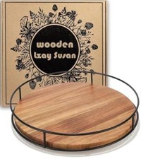12" Acacia Wood Lazy Susan Turntable, Tomoaza Kitchen Assorted Colors , Sizes