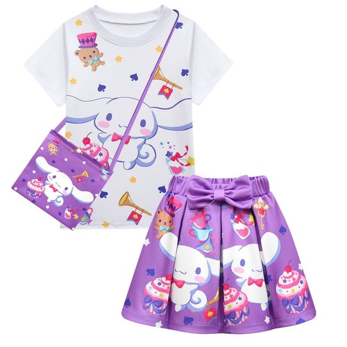 Cinnamon Dog3-10-year-old Girl Skirt Short sleeved Skirt Bag 3-Piece Set - Picture 14 of 31