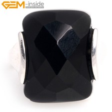 Assorted Gemstones Faceted Rectangle Tibetan Silver Base Jewelry Rings #7-#9
