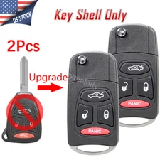 2 Flip Key Case Shell Modified For Chrysler Dodge Jeep Remote Fob Cover 4 Button