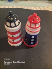 Red White Blue Black Lighthouse Salt and Pepper Shakers Set Brand New W/O Box