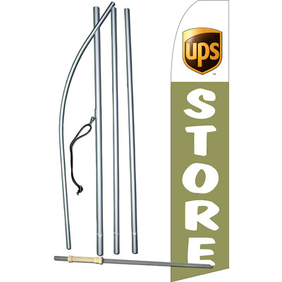 Ups Store Flag with Flag Pole and Spike