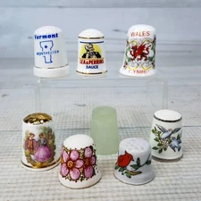 Vintage Thimble 8pc LOT Porcelain & Glass Birds Victorian Flowers Wales Vermont