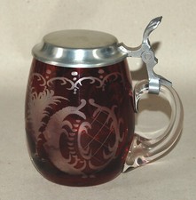 Bierkrug Bierseidel Glas 0,5 L Wittig Bleikristall rot geschliffen Zinn-Deckel