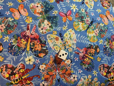 Magic Friends Butterfly Paradise for Freespirit Fabrics blue cotton