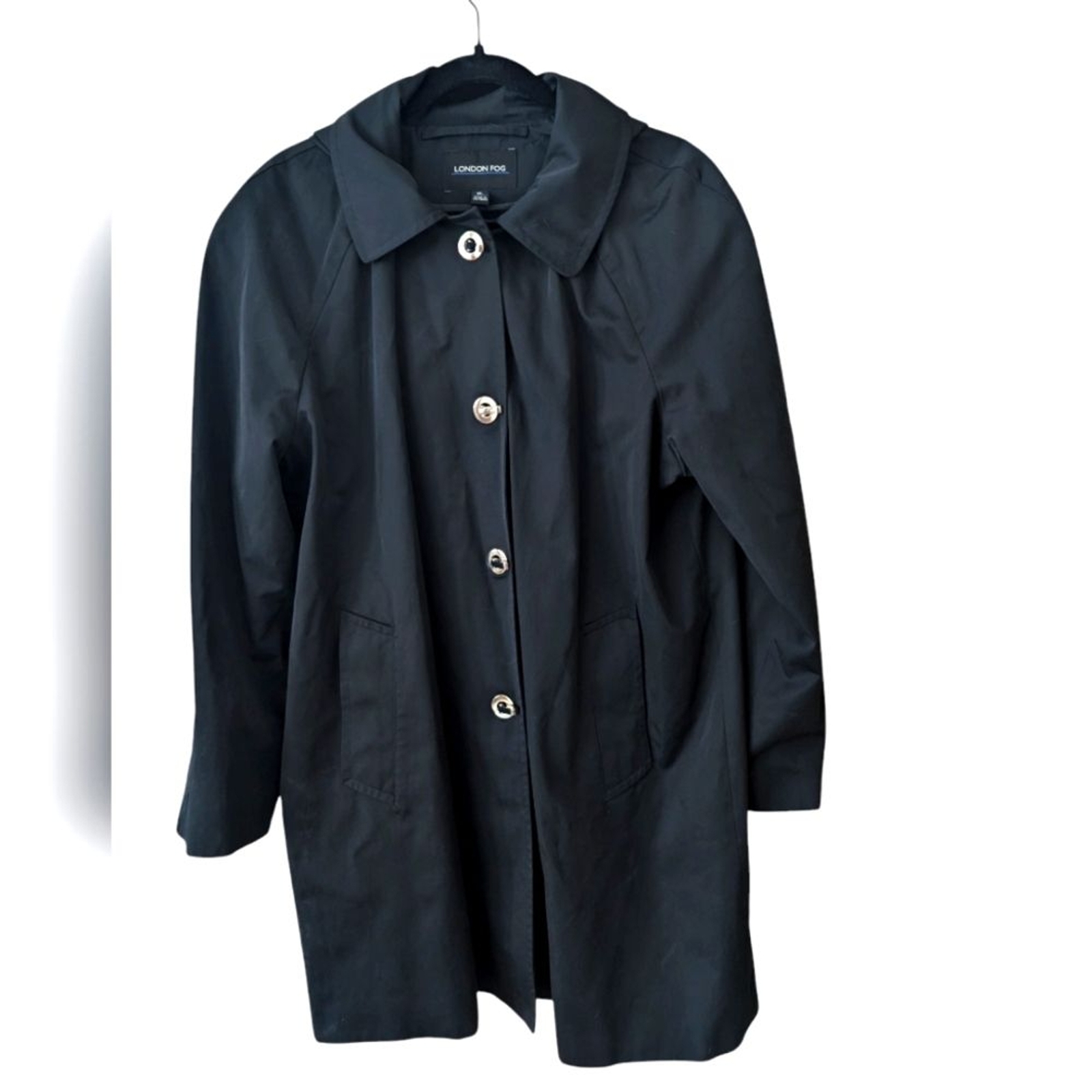 London Fog Black XL Raincoat with Silver Toggle and Removable Hood-image