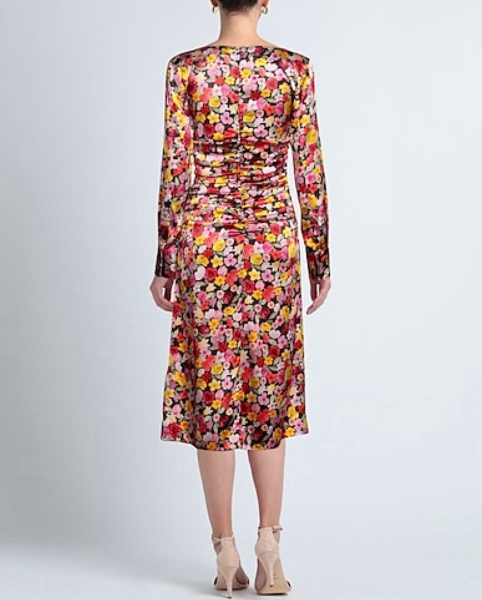 ganni floral-print linen and silk-blend midi dress Knotted cutout floral-print silk-blend satin midi dress - baby pink
