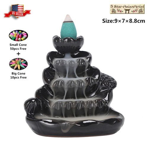 Ceramic Backflow Incense Cone Burner Holder Lotus WaterfallF HK002& 10Cones Gift - Picture 14 of 14