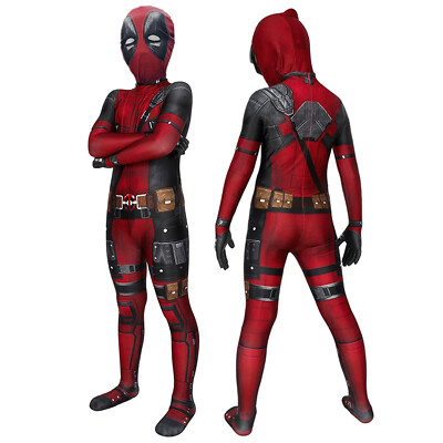 Kids Boys Deadpool Costume Superhero Cosplay Fancy Dress Party Jumpsuit Mask Set