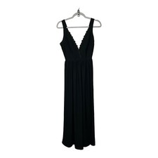 Fame And Partners Dress Womens 2 Black Long V Neck Formal Pleated Anthropologie