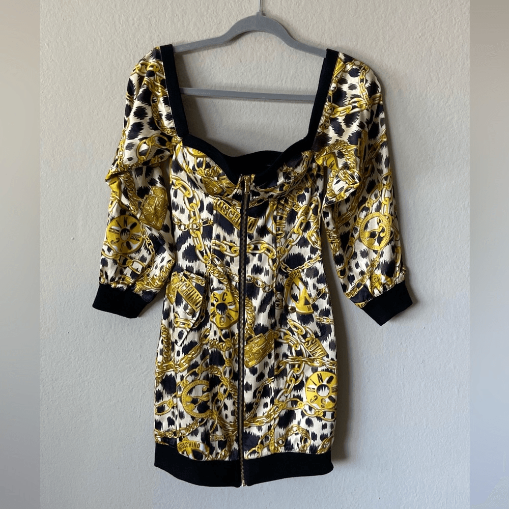 【関税＆送料込み】Moschino Chain Dress H&M x Moschino TV Mini Gold Black Dress Chain Print Size 0