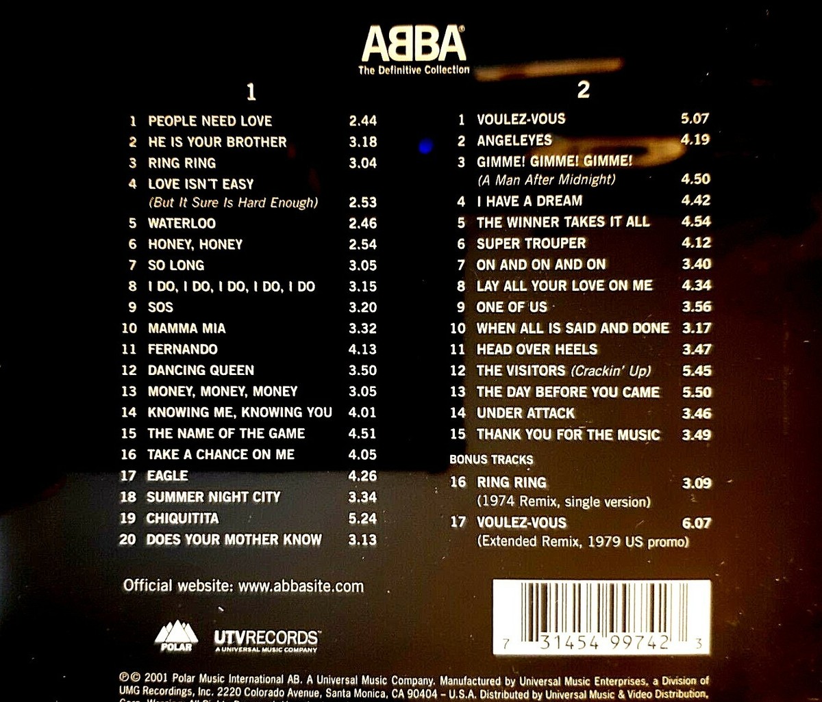 ミュージック ABBA The Definitive Collection DVD 2CD+ DVD Box ABBA Definitive Collection [PAL-0] | eBay