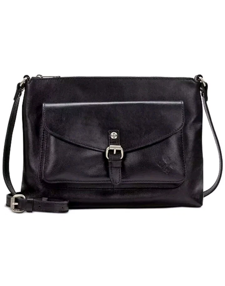 Patricia Nash Kirby Black Leather Crossbody Purse Bag, 12.25x9.5x4", New