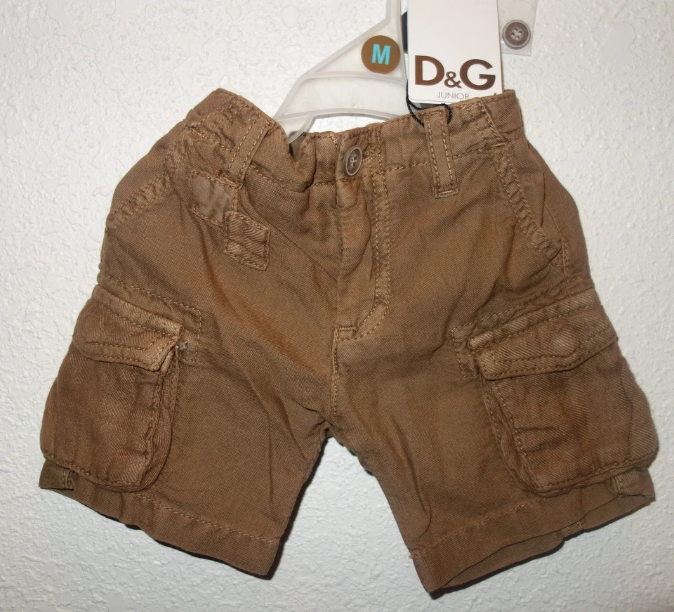 DOLCE GABBANA 青少年儿童卡戈短裤百慕大棕色米色 尺寸 9-12 个月 全新 — 第 4/4 张图片