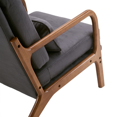 Mid-Century Modern Accent Chair with Solid Wood Frame and Dark Gray Upholstery - Picture 11 of 18