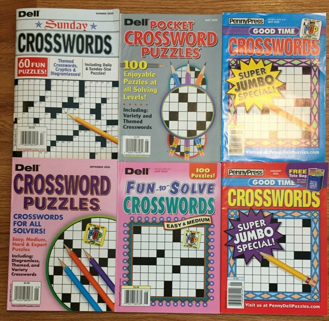 Lot of 6 Dell Penny Press Crossword Puzzle Books Pocket Good Time Fun