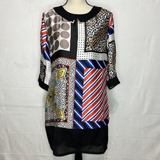 Women’s Size M Multicolor Geometric Knee Length 3/4 Sleeve Sheath Dress Casual